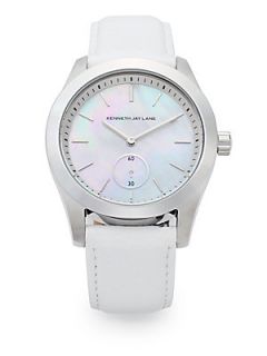 Mother Of Pearl & Leather Strap Watch   White