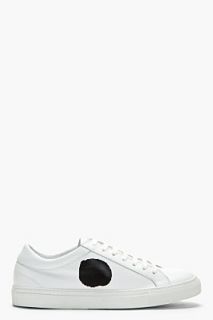 Comme Des Garons Shirt White Leather Low Top Spot Print Sneakers