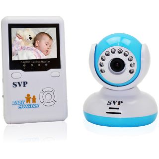 Svp 2.4ghz Wireless Digital Baby Monitor With Lcd (Camera 100*86*86(mm); receiver 120*70*22.8(mm)Monitor 2.4 inches TFT LCDAutomatic channel scan YesNumber of channel Four (4)Power options A/C, batteryPackage Contents One (1) wireless camera; one (1
