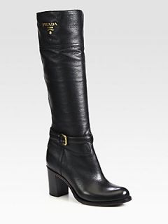 Prada Leather Knee High Boots   Black