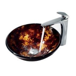 Vigo Brown And Gold Fusion Glass Vessel Sink And Faucet Set In Chrome