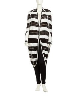 Striped Pointelle Cocoon Cardigan, Black/White