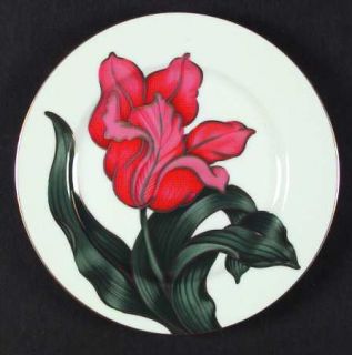 Fitz & Floyd Tulipe Rouge Salad Plate, Fine China Dinnerware   Red Tulips W/Gold