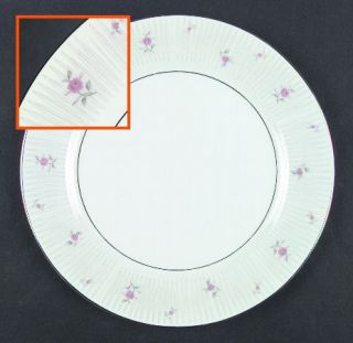 Mikasa Amy Dinner Plate, Fine China Dinnerware   Gray Design Rim,Pink Roses,Smoo