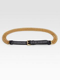 Prada Saffiano Vernice Chain Belt   Black Gold