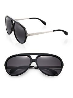 Alexander McQueen Acetate Studded Navigator Sunglasses   Black