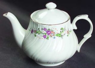 Lynns China Clarabelle Teapot & Lid, Fine China Dinnerware   Noble,Pink Flowers