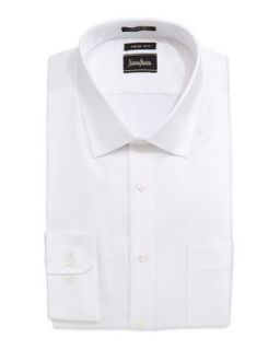 Trim Fit Regular Finish Herringbone Dress Shirt, White