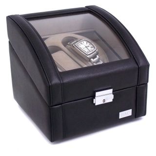 Bey Berk Personalized Leather Two Watch Winder   Black Leather   7.5W x 6.5H in.