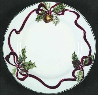Noble Excellence Holly Bells Salad Plate, Fine China Dinnerware   Pinecones,Red