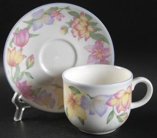 Royal Doulton Blooms Flat Cup & Saucer Set, Fine China Dinnerware   Expressions,
