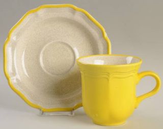 Mikasa Lemon Peel Flat Cup & Saucer Set, Fine China Dinnerware   Italian Terrace