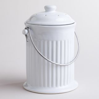 White Ceramic Compost Bucket   World Market
