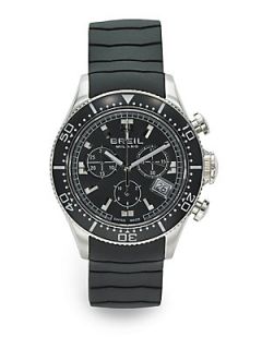 Manta Stainless Steel & Rubber Chronograph Watch   Black