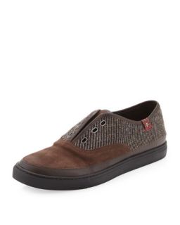 Ventura Laceless Striped Fabric Sneaker, Brown