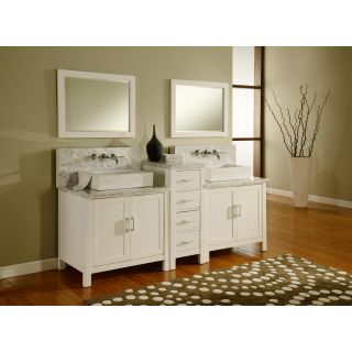 Horizon 84 inch Pearl White/ Carrera Marble Double Bathroom Vanity Sink Console