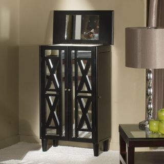 Three Drawer Mirrored Front Jewelry Armoire   Black   JAWC BLACK