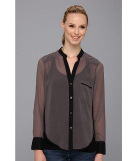 KUT from the Kloth Color Block L/S Button Up Top Womens Blouse (Gray)