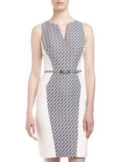 Colorblock Woven Panel Belted Dress