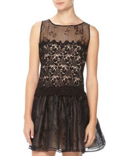 Floral Lace Combo Dress, Black