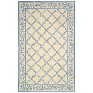 Hand hooked Trellis Ivory/ Light Blue Wool Rug (53 X 83)
