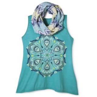 Juniors Plus Sized Graphic Tank with Scarf   Turquoise 3X