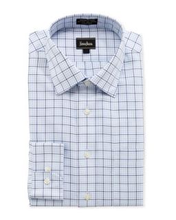 Non Iron Classic Fit Grid Print Dress Shirt, Blue