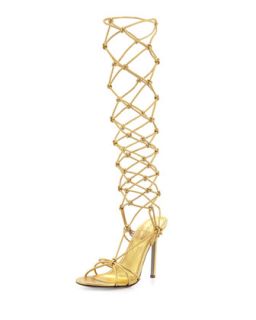 Metallic Knotted Knee Sandal, Gold