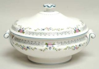 Wedgwood Rosedale Round Covered Vegetable, Fine China Dinnerware   Pink & Blue F