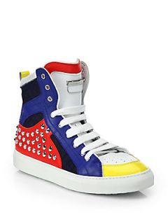 DSQUARED Multicolored Leather & Denim High Top Sneakers   Blue