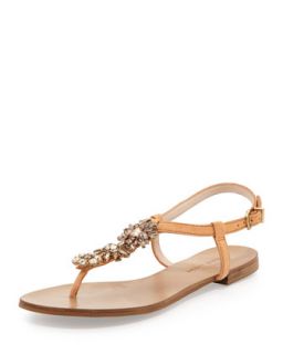 Haden 2 Jeweled Suede T Strap Sandal, Peach