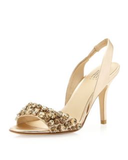 Yasmina Metallic Crystal Slingback Sandal, Gold