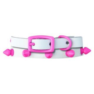 Platinum Pets White Genuine Leather Cat and Puppy Collar with Spikes   Pink (7.