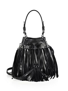 Prada Leather Fringe Bucket Bag   Nero Black