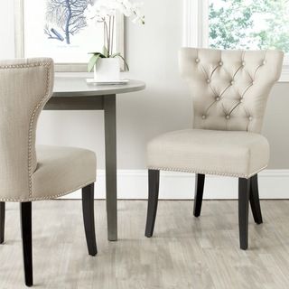 Safavieh Dharma Biscuit Beige Polyester Side Chair (set Of 2) (BiscuitIncludes Two (2) chairsMaterials Birchwood, polyester fabricFinish BlackSeat dimensions 21.3 inches width and 18.1 inches depthSeat height 20.5 inchesDimensions 36.8 inches high 