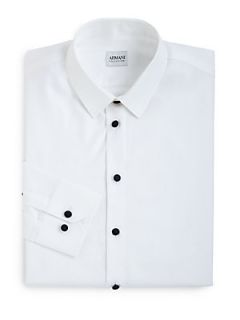 Armani Collezioni Cotton Blend Dress Shirt   Solid White