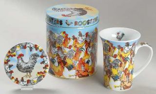 Cardew Design Roosters Mug & Coaster Set W/Gift Tin & Lid, Fine China Dinnerware