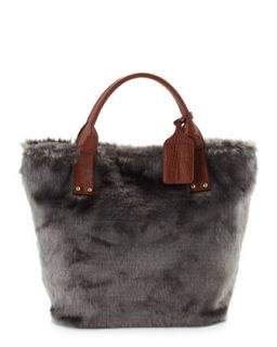 Oversized Faux Fur Tote Bag, Gray/ Brown