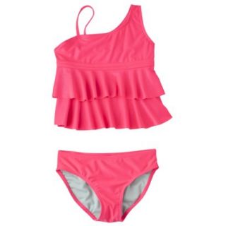 Xhilaration Girls Ruffled Tankini Swimsuit Set   Pink L