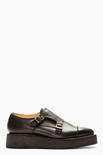 Foot The Coacher Black Leather And Crepe Monk Shoes