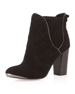 Woven Front Suede Boot, Black