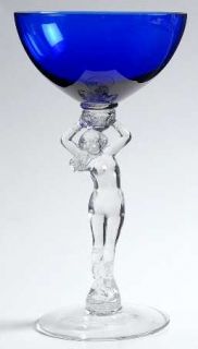 Cambridge Nudes Royal Blue (Cobalt) Champagne/Tall Sherbet   Stem 3011, Blue Bow
