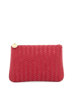 Faux Leather Woven Flat Clutch, Pink