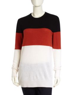 Cashmere Colorblock Long Sleeve Knit Sweater, Ivory Multi