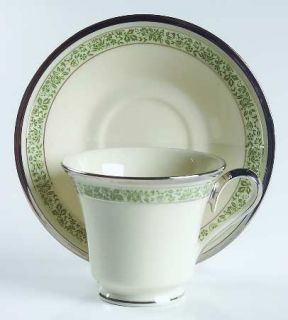 Lenox China Memoir Footed Cup & Saucer Set, Fine China Dinnerware   Green Floral