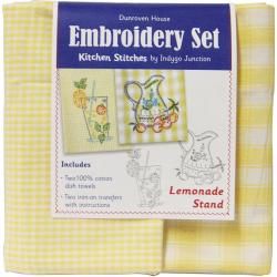 Lemonade Stand Kitchen Stitches Embroidery Set  Yellow and White Check