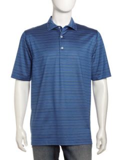 Dotted Stripe Golf Polo Shirt, Blue Denim