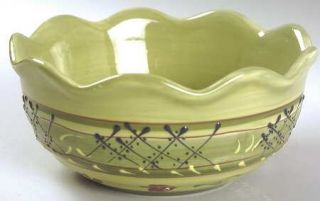 Romancing Provence Fleuron 6 Ruffled Bowl, Fine China Dinnerware   Green&Red Tr