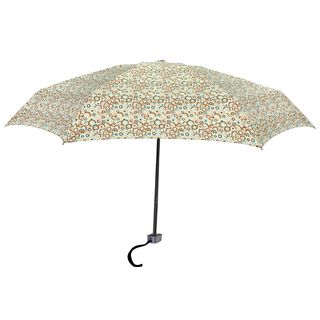 Leighton Genie Khaki And Brown Print Manual Compact Umbrella (Khaki/ brown printArc 40 inches diameterMaterials Polyester Pongee top, steel frame, plastic rubberized handleWind resistant framePinch proof closure to protect fingersManual open featureTefl