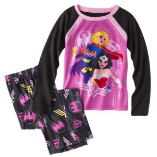 Justice League Girls 2 Piece Long Sleeve Sleepwear Set   Pink M